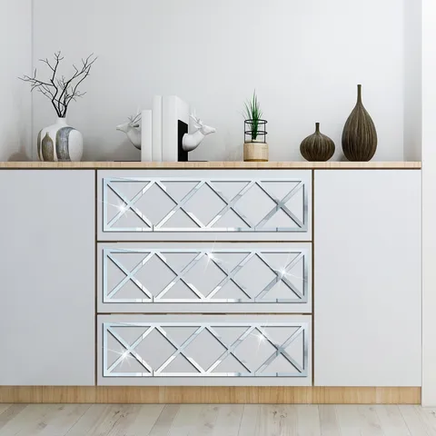 Acrylic Mirror Wall Sticker Geometric Diamond Grid Self Adhesive Home Decor Wallpaper