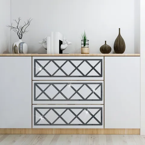 Acrylic Mirror Wall Sticker Geometric Diamond Grid Self Adhesive Home Decor Wallpaper
