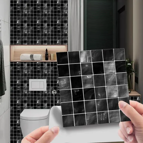 Stickers Muraux en PVC Imperméables Carreaux Rétro Géométriques Floraux Autocollants pour Cuisine Salle de Bain Décoration Murale