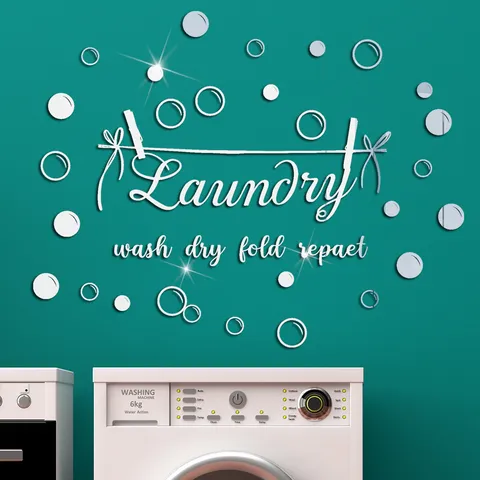 Acrylic Laundry Mirror Wall Sticker English Proverb Bubble 3D Wall Decals Home Decor Art Stickers For Laundry Room