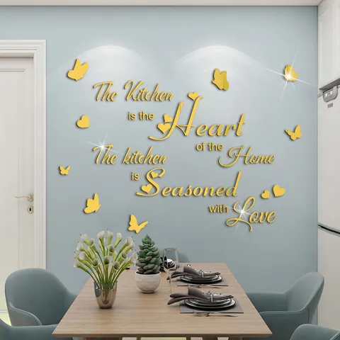 Acrylic Mirror Wall Stickers Butterfly English Quote Heart Wall Decals Removable Art Decor