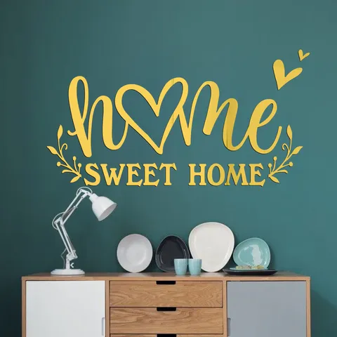 Sticker Mural Miroir Acrylique DIY Home Sweet Home Lettre Cœur Feuille Imperméable Autocollant Mural Pour Chambre d'Enfant Salon Chambre
