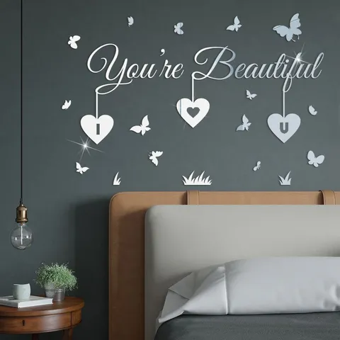 Adhesivo de Pared Acrílico Espejo DIY Eres Hermosa Corazón Letras Inglés