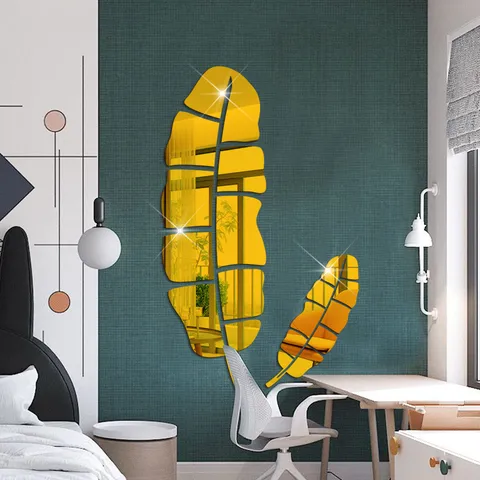 Modern Acrylic Feather Mirror Wall Sticker DIY Art Decals Removable Wall Murals for Living Room Bedroom Home Decor