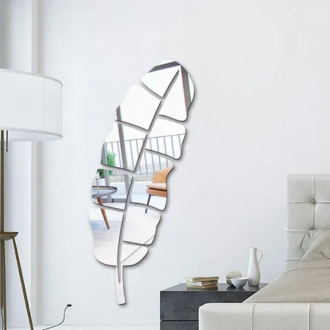 Modern Acrylic Feather Mirror Wall Sticker DIY Art Decals Removable Wall Murals for Living Room Bedroom Home Decor