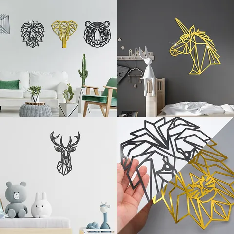Modern Geometric Animal Wall Stickers Acrylic Mirror DIY Art Decals For Living Room Bedroom Home Decor