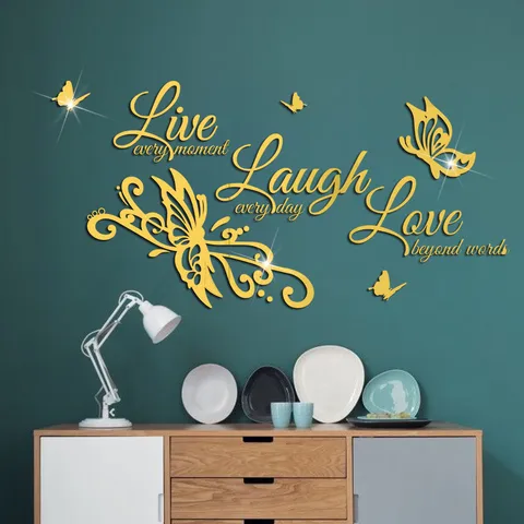 DIY Acrylic Mirror Butterfly English Quotes Wall Sticker Removable Waterproof Wall Decal For Living Room Bedroom Home Decor