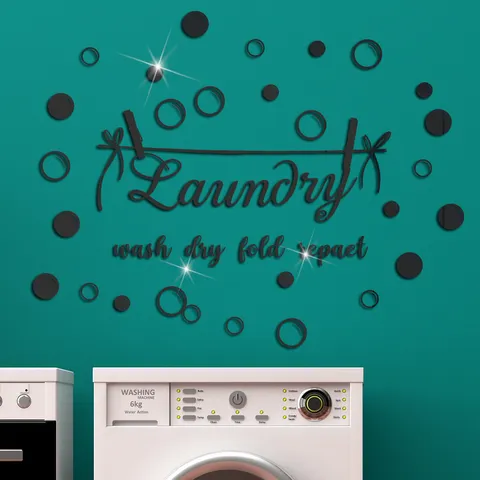 Acrylic Laundry Mirror Wall Sticker English Proverb Bubble 3D Wall Decals Home Decor Art Stickers For Laundry Room