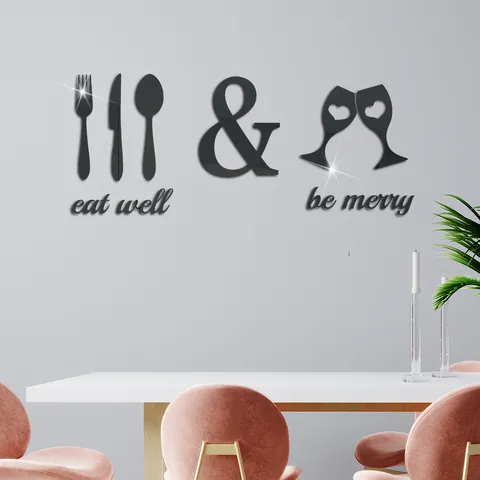 Acrylic Mirror Wall Sticker DIY Cutlery And Eat Well Letters Art Decal For Kitchen Dining Room Home Decor