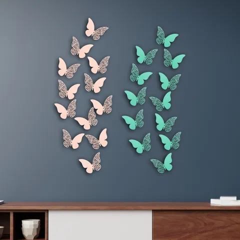 3D Hollow Pearlescent Paper Butterfly Wall Stickers Creative DIY Home Decor Decals For Party Bedroom Living Room