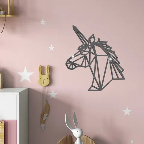 Geometric Unicorn Acrylic Mirror Wall Sticker Modern Minimalist 3D Self Adhesive Art Decal For Kids Room Bedroom Home Decor Living Room