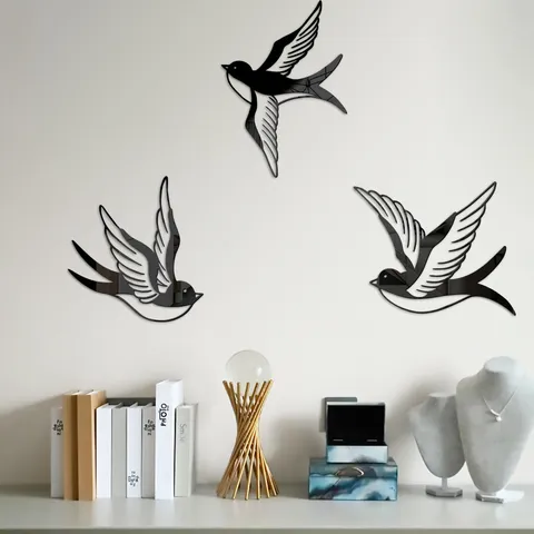 3D Swallow Acrylic Mirror Wall Stickers Self Adhesive Reflective Bird Decals For Living Room Bedroom Home Decor