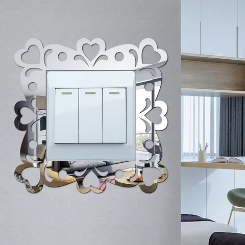 Acrylic Mirror Wall Switch Sticker Hollow Heart Design Reflective Socket Cover For Living Room Bedroom Home Decor