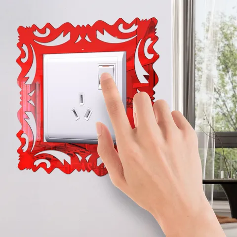 Acrylic Mirror Switch Sticker Reflective Wall Sticker Hollow Carved Design For Living Room Bedroom Home Decor