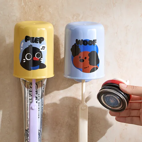 Dopamine Suction Toothbrush Holder Wall Mounted Punch Free Bathroom Tumbler Toothpaste Storage Rack Organizer Set