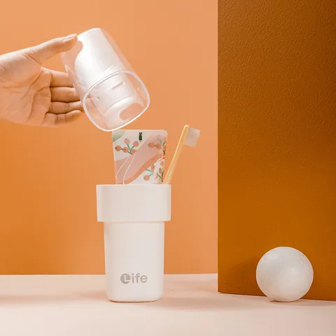 Tragbarer Reise Zahnbürstenhalter Koffer Doppelschicht Mundspülbecher Plastik Zahnbürste Aufbewahrungsbox Für Bad Tägliche Reise