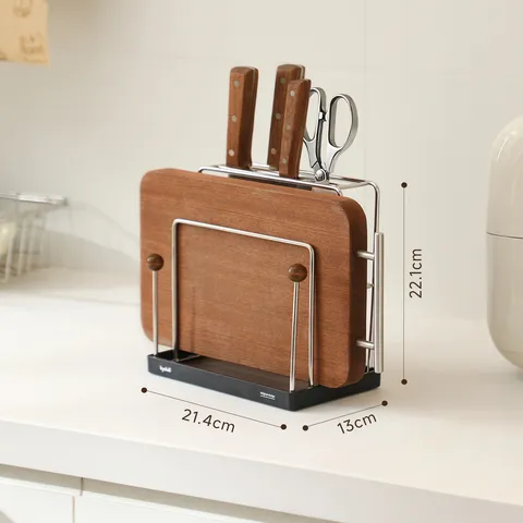Support de Couteau de Cuisine en Acier Inoxydable Multifonctionnel Bureau Coupeur Étagère de Rangement Planche à Découper Organisateur de Cuisine