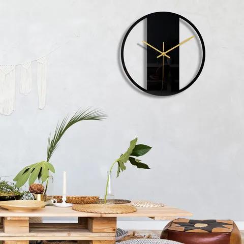 Modern Minimalist Acrylic Wall Clock Silent Sweep Movement Geometric Black Circular Hanging Clock For Living Room Office