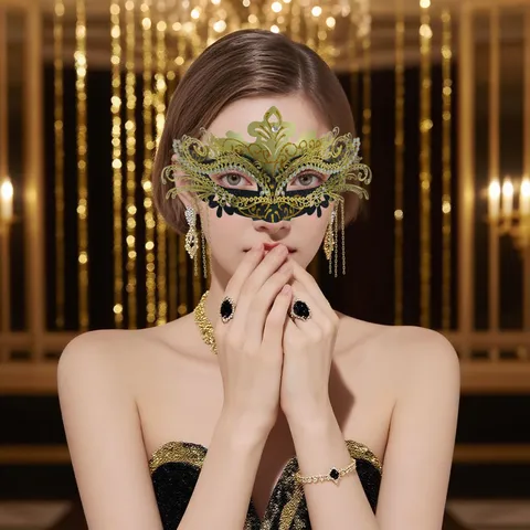Semi-Face Rhinestone Metal Tassel Masquerade Mask Vintage Hollow Phoenix Tail Party Prom Ball Facial Jewelry Women