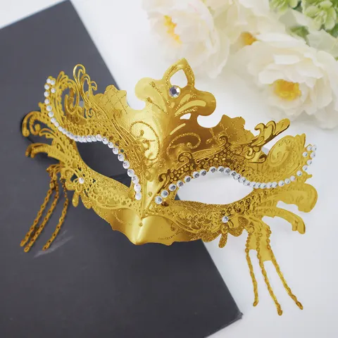 Semi-Face Rhinestone Metal Tassel Masquerade Mask Vintage Hollow Phoenix Tail Party Prom Ball Facial Jewelry Women