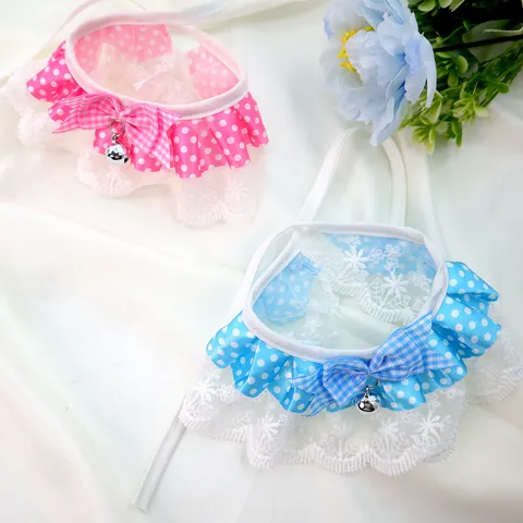 Cute Lace Polka Dot Pet Cat Dog Collar With Bow Bell Small Pet Bib Neckerchief Fashion Pet Accessories