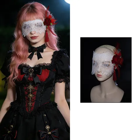 Sexy Lace Eye Mask With Red Rose Feather Tassels Masquerade Party Mask Costume Accessories For Women