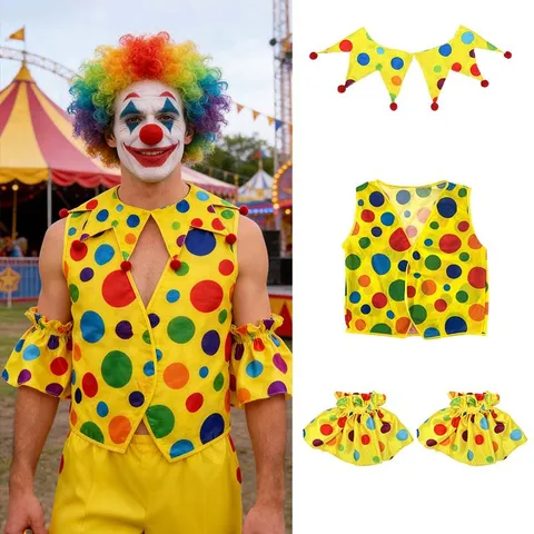 Halloween Circo Payaso Chaleco Disfraz Conjunto Topos Fiesta Cosplay Traje Divertido Actuación Vestir Accesorios
