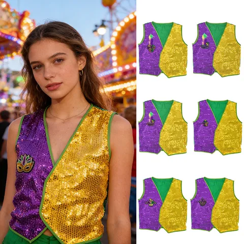 Carnival Sequin Vest Top Party Costume Glitter Sequins Apparel For Festival Parade Holiday Party Wear