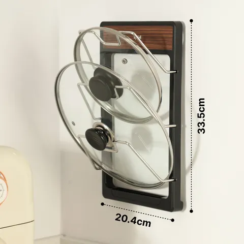Wall Mounted Pot Lid Holder Punch Free Kitchen Storage Rack Stainless Steel Multi Tier Pan Cover Organizer Shelf