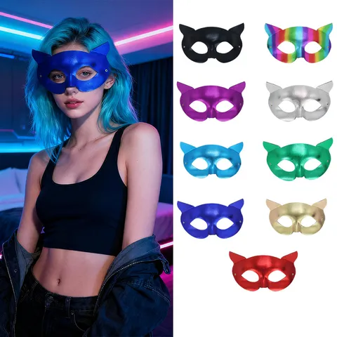 Masque Visage Chat PVC Sexy Demi-Visage Masque Yeux Femme Pour Fête Costume Halloween Performance Bal Accessoires Cosplay