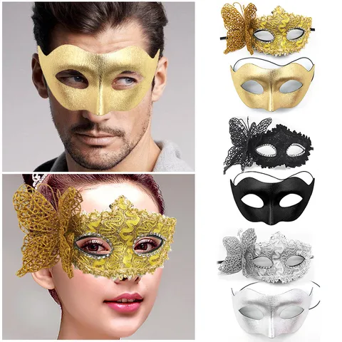 Halloween Masquerade Party Maschera Pizzo Lato Farfalla Metà Faccia Maschera Coppia Set Costume