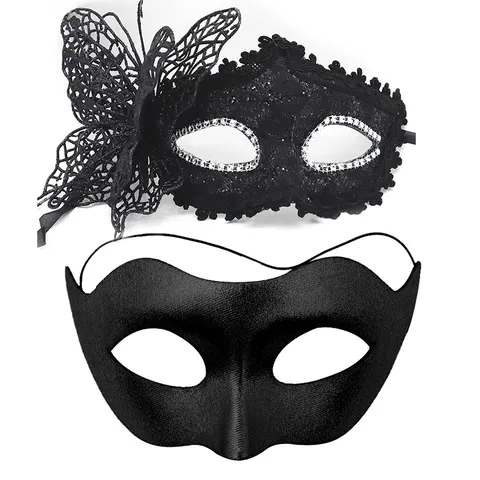 Halloween Masquerade Party Maschera Pizzo Lato Farfalla Metà Faccia Maschera Coppia Set Costume