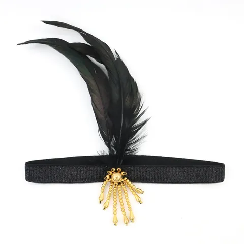 Vintage Feather Headband Gatsby Party Hair Accessories Tassel Beaded Elastic Hair Band Costume Headpiece for Women