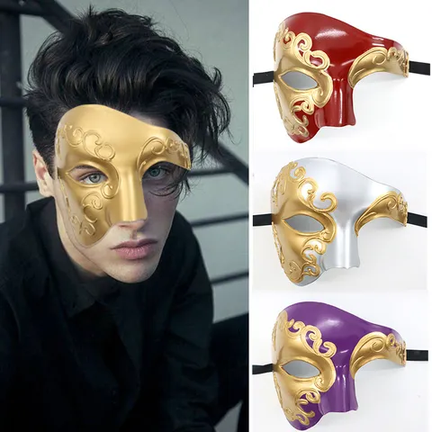 Venetiaans Heren Opera Phantom Maskerade Retro Romeins Half Gezicht Masker Cosplay Halloween Oogmasker Plastic Feest Kostuum Rekwisieten
