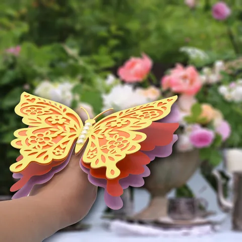 3D Hollow Butterfly Wall Stickers Pearl Decorated Layered Paper Butterfly For Wedding Party Home Decor Wall Decals