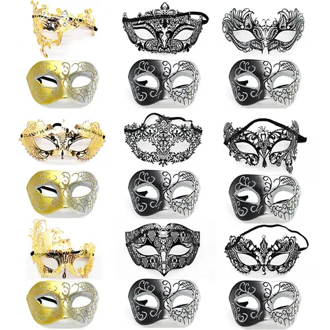Conjunto de Máscara de Mascarilla Estrás Metal Hierro Media Cara Máscara Veneciana Fiesta de Halloween Accesorios de Disfraces para Mujeres