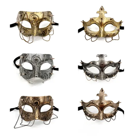 Halloween Retro Punk Halbgesichtsmaske Maskerade Kostüm Party Requisite Kette Niete Venezianische Maske Für Erwachsene