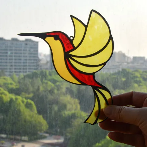 Acrylic Hummingbird Sun Catcher Stained Glass Window Hanging Ornament UV Printed Colorful Bird Home Decor Garden Living Room Gift