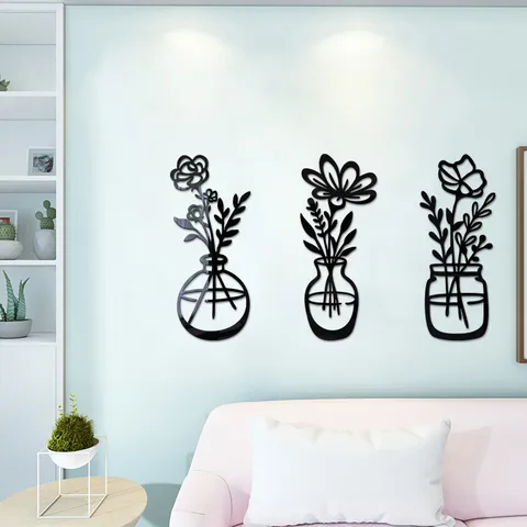 3D Acryl Spiegel Wandtattoo Topfpflanzen Blumenwase Wandaufkleber Modern Minimalistisch Heimdekoration Kunststicker Für Wohnzimmer Schlafzimmer