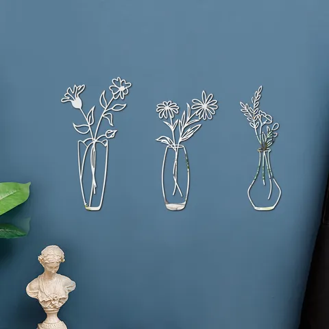 Modernes 3D Acryl Spiegel Blumenpott Wandaufkleber Selbstklebende Heimdekoration