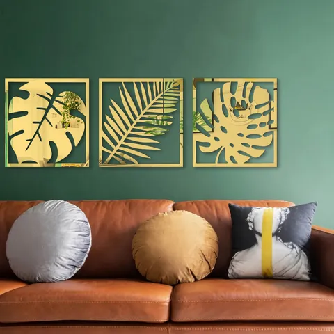 Stickers Muraux Miroir Acrylique Feuille de Palmier 3D Decals Muraux Feuille Modernes Décoration Murale Art Autoadhésif Pour Salon Chambre