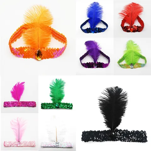 Cinta de Pelo de Pluma India Hecha a Mano Mascarada Fiesta Banda de Pelo Lentejuelas Diamantes de Imitación Accesorios para Mujeres