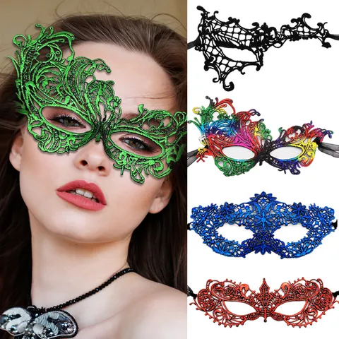 Élégant Masque de Bal Masqué en Dentelle Loup Vintage Creux Multicolore Demi-Visage Accessoires de Costume pour Halloween Carnaval Fête Bal