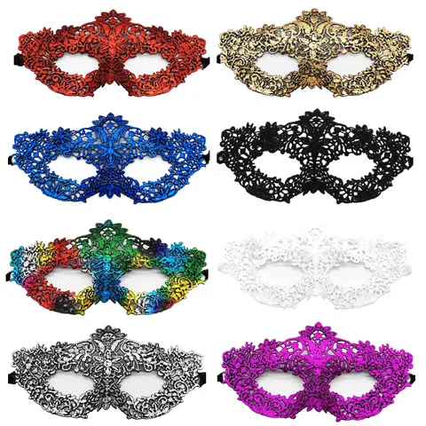 Élégant Masque de Bal Masqué en Dentelle Loup Vintage Creux Multicolore Demi-Visage Accessoires de Costume pour Halloween Carnaval Fête Bal