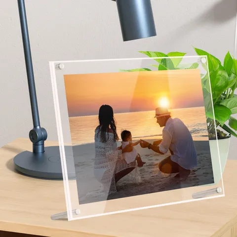 Clear Acrylic Picture Frame Double Layer Photo Holder Desktop Display Stand With Metal Standoffs Modern Clear Sign Holder