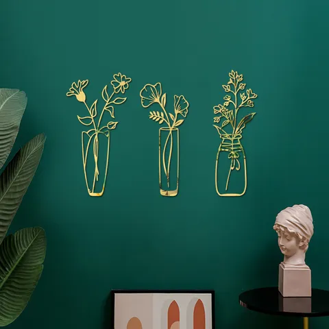 3D Acrylic Mirror Wall Stickers Flower Vase Potted Plants Self-Adhesive Wall Decals Home Decor Living Room Bedroom