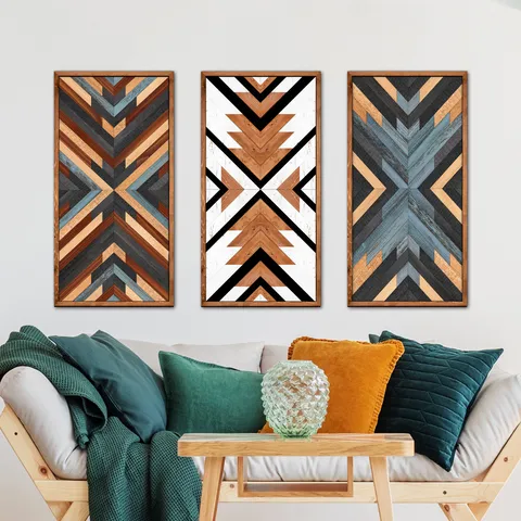 Art Mural En Bois Géométrique Nordique Peinture Décorative En Bois Minimaliste Pour Salon Chambre À Coucher