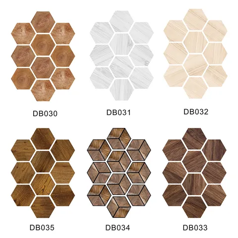 3D Hexagonal Wood Grain Self Adhesive Wall Sticker Waterproof Anti Slip Laminated Floor Sticker Home Decor