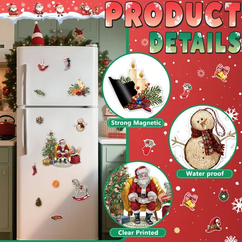 Christmas Refrigerator Magnet Set PVC Magnetic Sticker Festive Holiday Home Decor for Kitchen Dishwasher