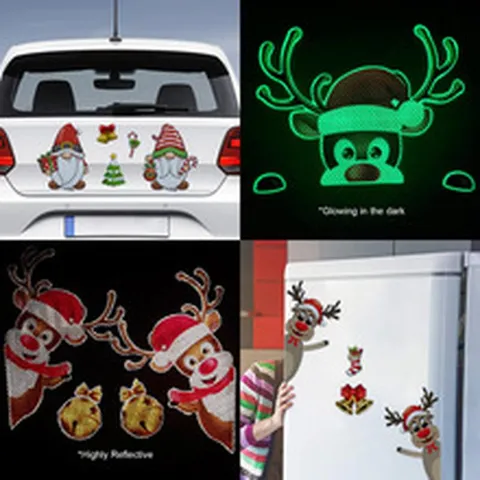 Christmas Car Refrigerator Reflective Luminous Magnetic Stickers Santa Reindeer Holiday Party Home Decor Decals